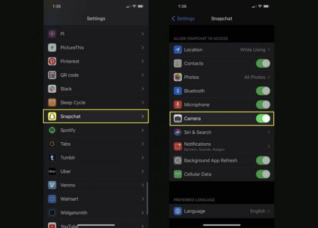 Omogočanje Snapchatu dostop do kamere v sistemu iOS.