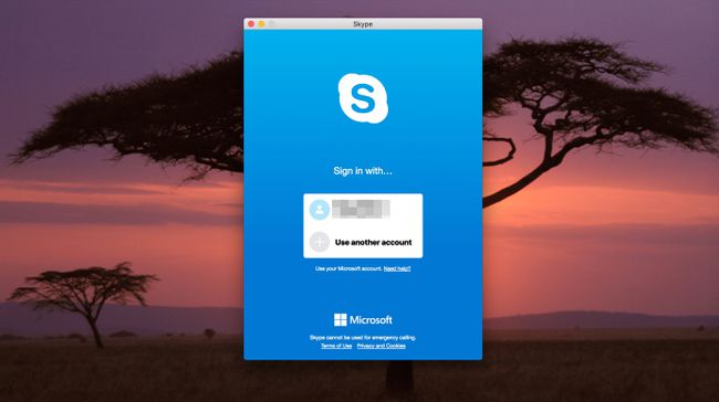Prijavite se pomoću zaslona Skype, macOS