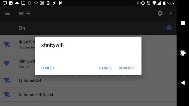 Captură de ecran a conectării la Wi-Fi pe Android