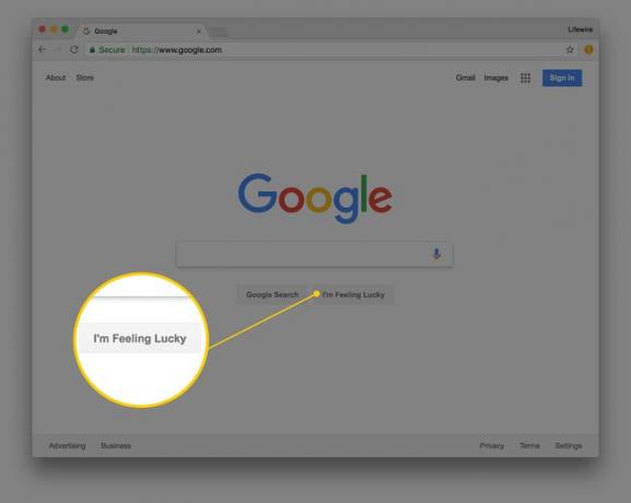 Captura de pantalla del botón de búsqueda de Google " I'm Feeling Lucky"