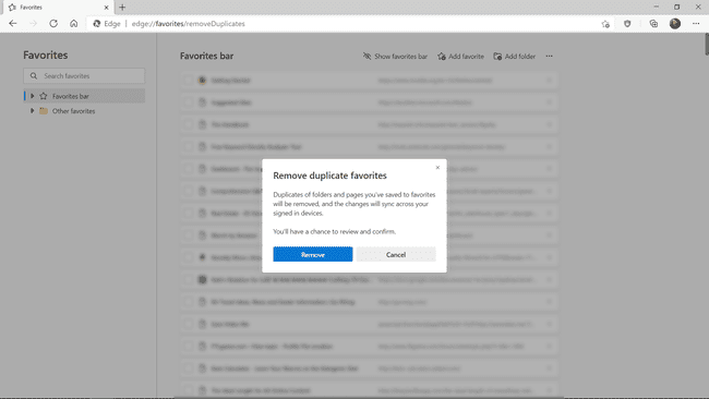 Eliminación de favoritos duplicados de Microsoft Edge.