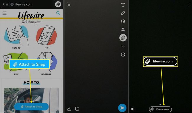 iOS için Snapchat uygulamasının üç ekran görüntüsü.