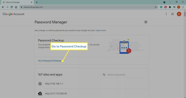 გადადით პაროლის შემოწმებაზე, რომელიც მონიშნულია Google Password Manager-ში Google Chrome-ისთვის