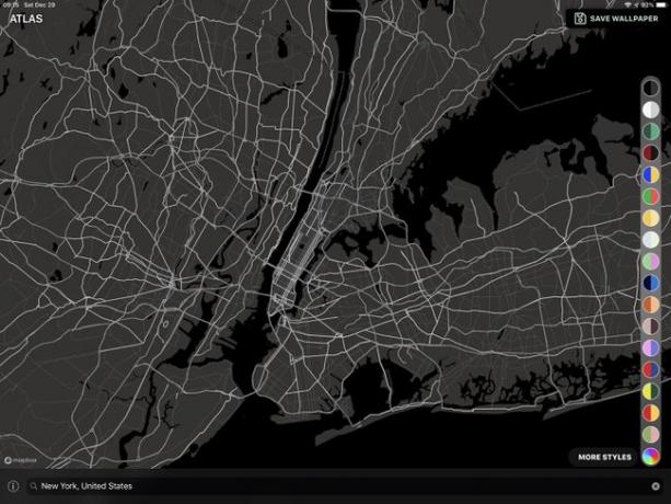 ニューヨークの地図を中心とした白黒のアトラス壁紙のスクリーンショット