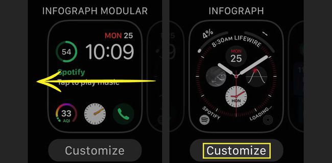 Apple Watch 페이스의 사용자화 버튼