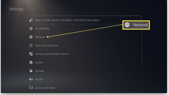 Ρυθμίσεις PlayStation 5 με επισημασμένο το Δίκτυο