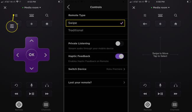 Få adgang til Roku-appens swipe-menufjernbetjening