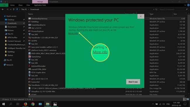 Windows Defender koruma iletişim kutusu.