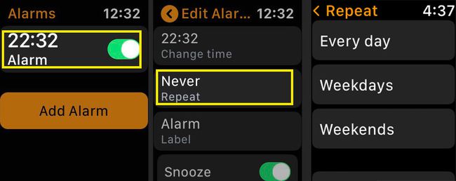 Repetați opțiunile pentru o alarmă Apple Watch