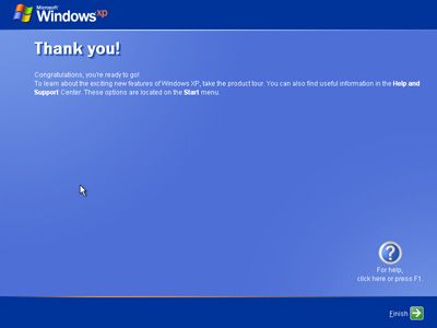 Teşekkürler'in ekran görüntüsü! Windows XP kurulumu sırasında Sihirbaz Adımı