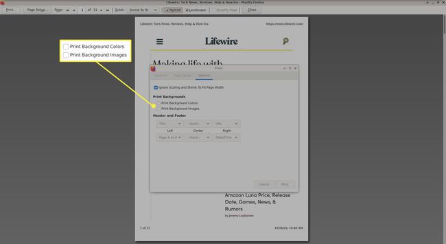 Опције прегледа за Фирефок штампање