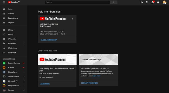 YouTube Premium opzeggen op de YouTube-website.