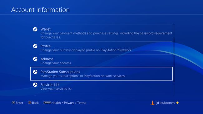 Snimka zaslona informacija o PS4 računu.