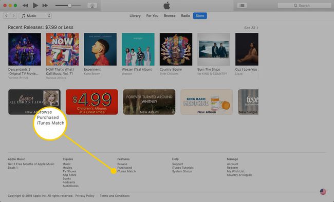 iTunes Mac datorā ar izceltu iTunes Match vienumu