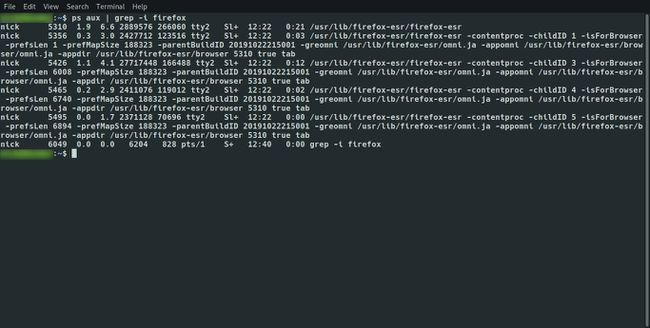 Список процессов Linux Firefox
