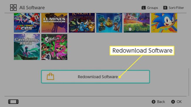 Nintendo SwitchAllSoftwareメニューからRedownloadSoftwareを選択する