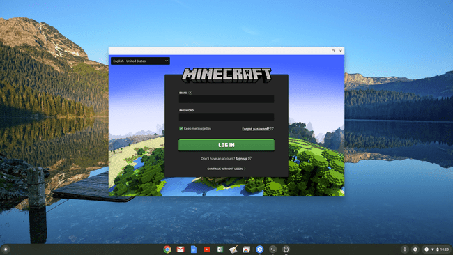 สกรีนช็อตของการเข้าสู่ระบบ Minecraft บน Chromebook