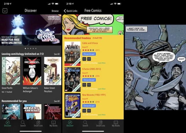 Aplikace komiksových e-knih ComiXology na iPhone XS.