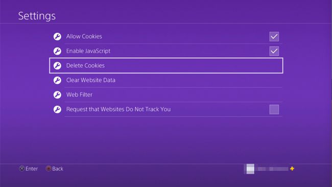 PS4Webブラウザ設定のCookieの削除オプション