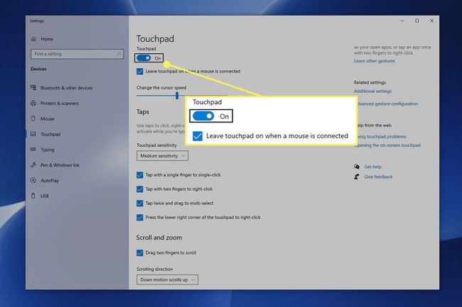 Windows 10 ayarlarında dokunmatik yüzey düğmesi etkinleştirildi