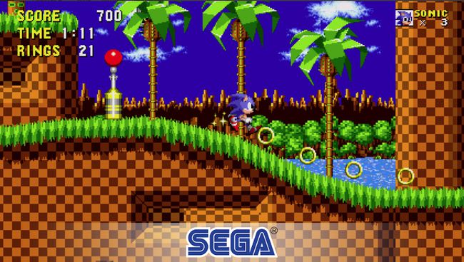 Sonic the Hedgehog klassinen arcade-peli mobiililaitteella