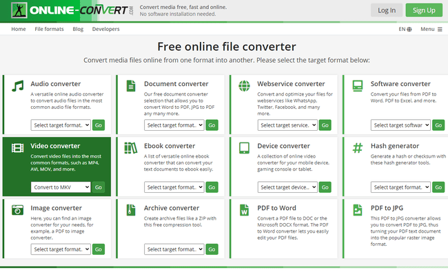 Captura de tela do site online-convert.com