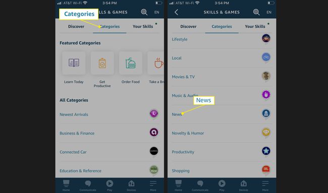 Puudutage vahekaarti Kategooriad ja seejärel valige Uudised. 