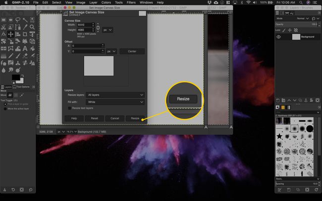 Schaltfläche zum Ändern der Größe in Gimp für macOS