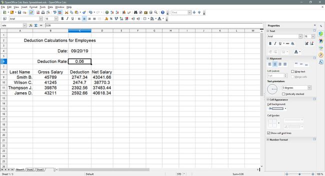 Cel C6 is geselecteerd in OpenOffice Calc.