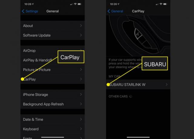 iPhoneのCarPlayに接続された自動車を示すスクリーンショット。