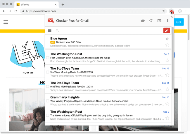 El navegador Chrome muestra la extensión Checker para Gmail