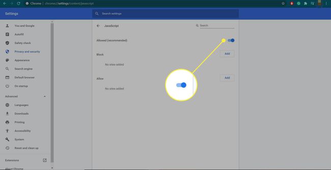 Przełącznik JavaScript w Chrome