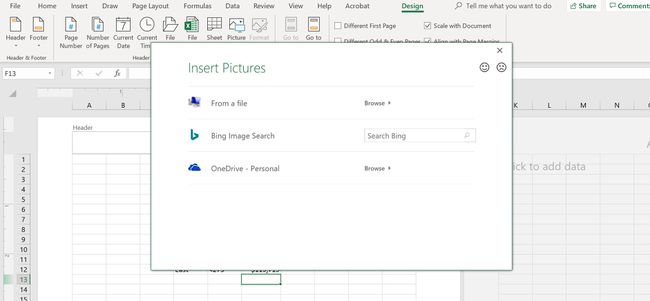 Okno dialogowe Wstaw obrazy w programie Excel.