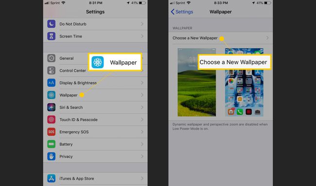 배경 화면, iOS 설정에서 새 배경 화면 선택