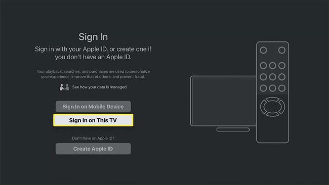 ลงชื่อเข้าใช้บนทีวีเครื่องนี้ที่ไฮไลท์ในแอพ Apple TV