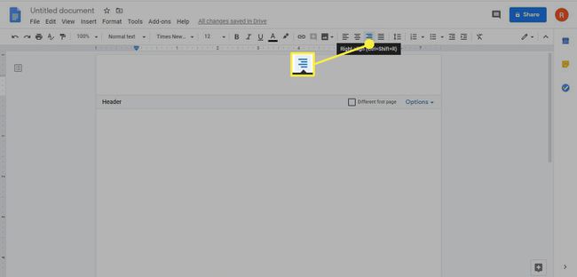 A opção Alinhar à direita no Google Docs.