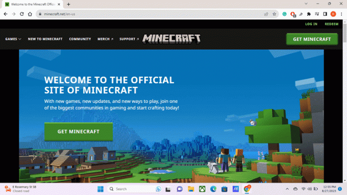 Minecraft.net サイトの Minecraft のメイン ページ。