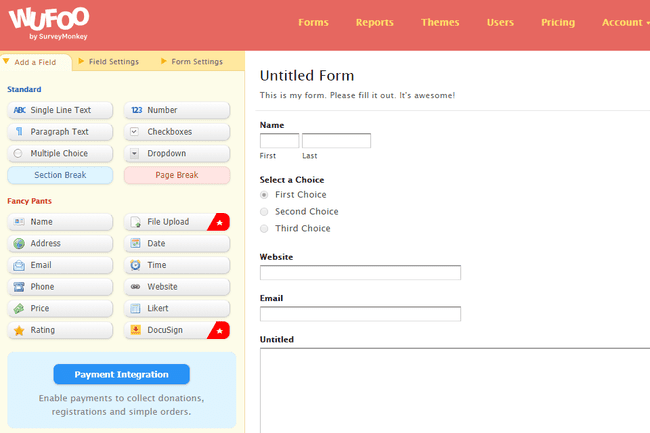 Screenshot des kostenlosen Wufoo-Online-Datenbank-Erstellers