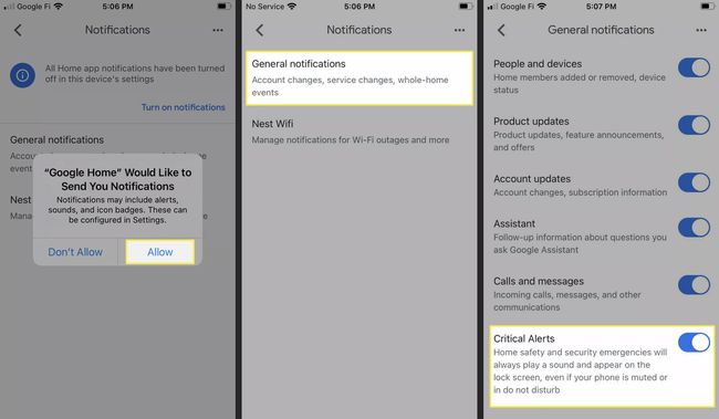iPhoneのGoogleホームアプリで重要なアラートを有効にする手順。