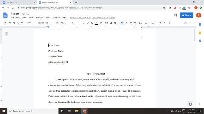 Modelo de MLA do Google Docs com texto fictício