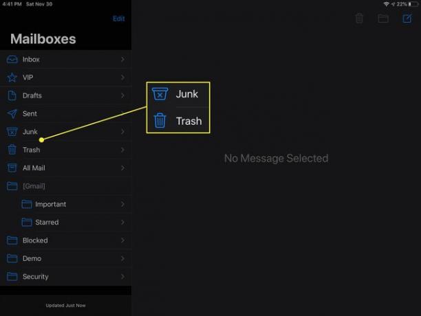 Visualizando pastas do Gmail no aplicativo iOS Mail.