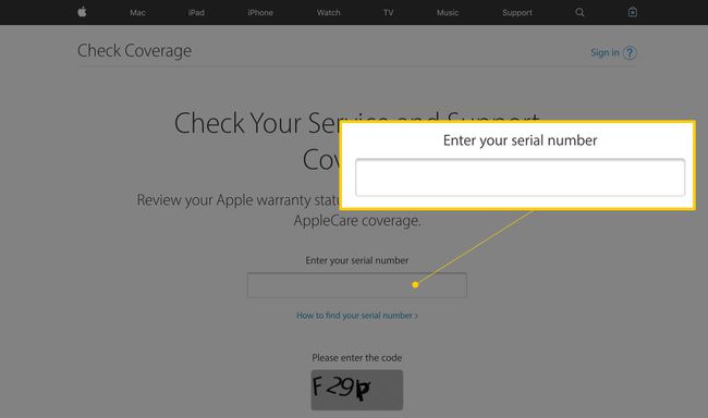 Site do verificador de garantia da Apple