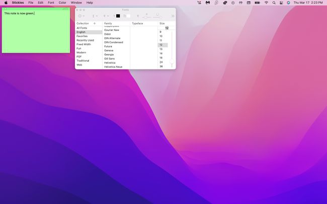 تغيير الخط في Mac Stickies.