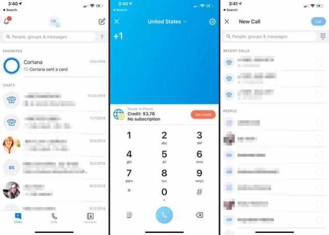 Anrufverlauf und Anruftastatur in der Skype-App für iOS