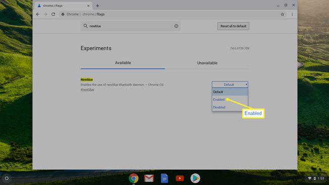 Newblue Chrome-käyttöjärjestelmässä, jossa Enabled on korostettuna