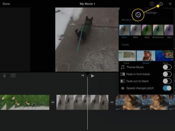 قائمة الإعدادات في iMovie لـ iPad