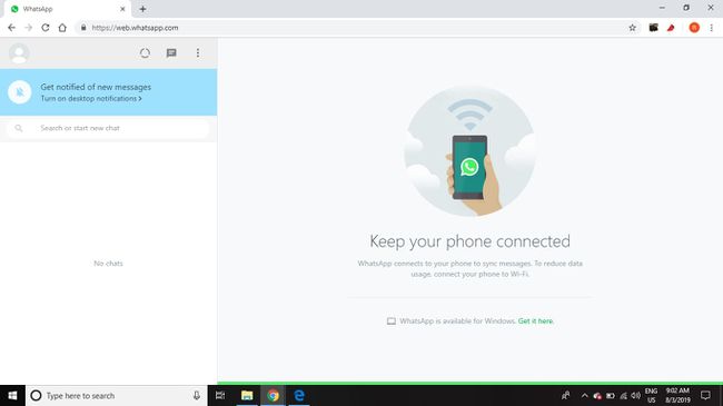 Spletni odjemalec WhatsApp, ki se izvaja v Chromu v sistemu Windows