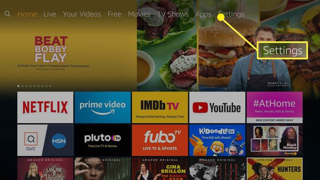अमेज़न फायर टीवी स्टिक पर सेटिंग विकल्प।