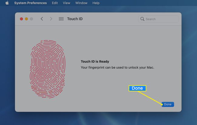 A kész Touch ID ujjlenyomat-képernyőn kiemelve