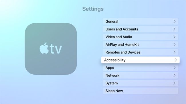 สกรีนช็อตของแอพการตั้งค่า Apple TV ที่เลือกเมนูการช่วยการเข้าถึง